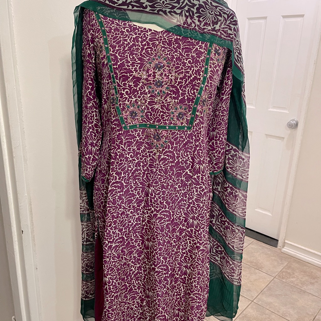 Hand Embroidered Brand New Pure Crpe With Pure Georgette Dupatta With Salwar